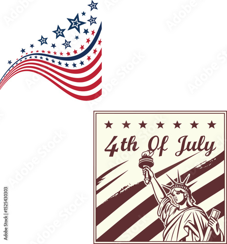 Fourth of July patriotic USA independence celebration with stars and stripes banner