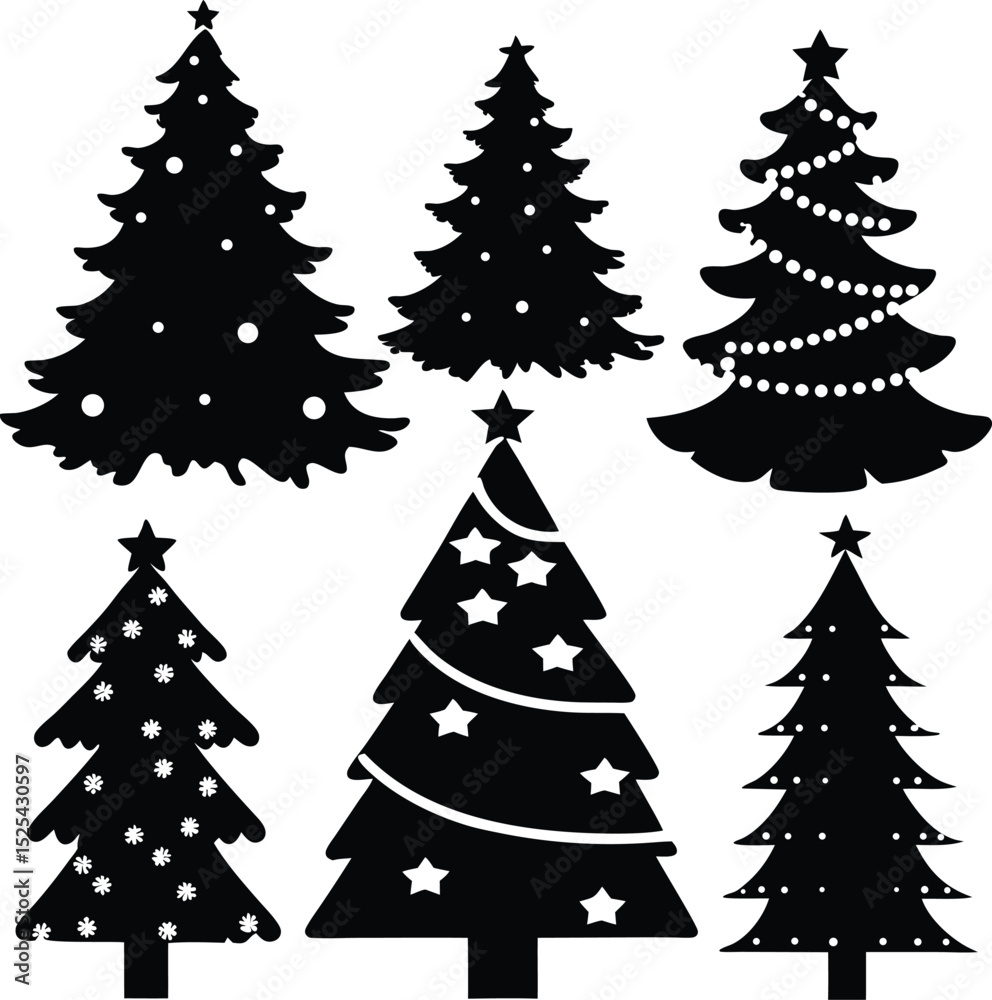 Obraz premium Elegant Christmas Tree Silhouettes Collection for Holiday Designs and Decorations