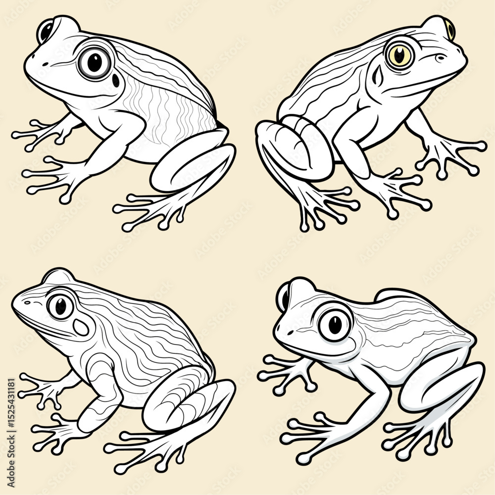 Fototapeta premium Printable Frog Coloring Pages & Vector Illustrations
