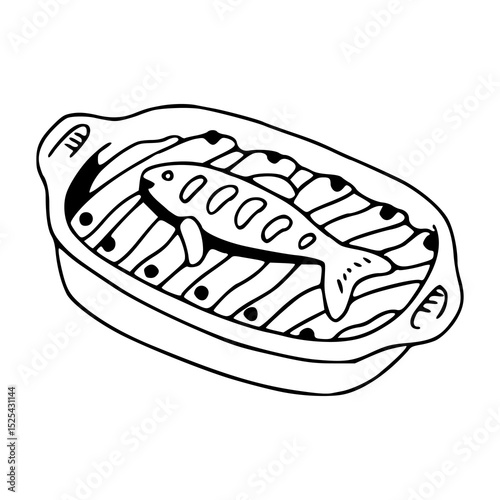 homemade fish gratin in baking pan