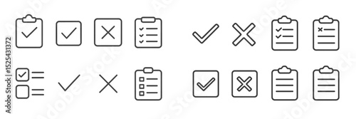 Checklist icons showing different statuses and tasks during a work process for easy organization and tracking