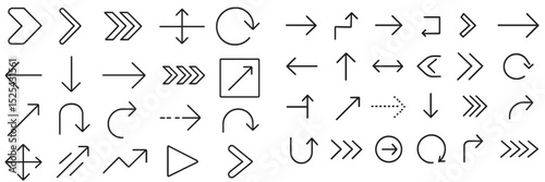 Directional symbols and arrows in various styles for navigation and design purposes