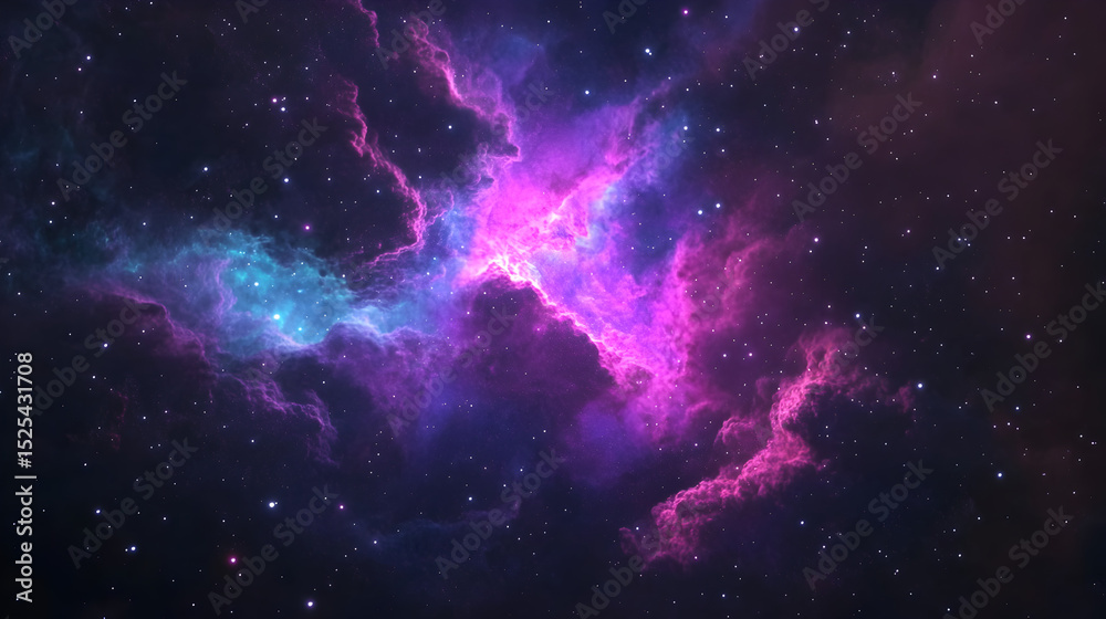 Naklejka premium Celestial Nebula Cosmic Dance of Purple and Teal