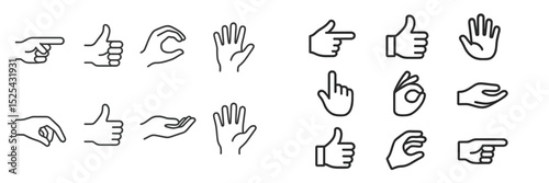 Hand gestures showcasing diverse expressions of approval, communication, and interaction in a minimalist design