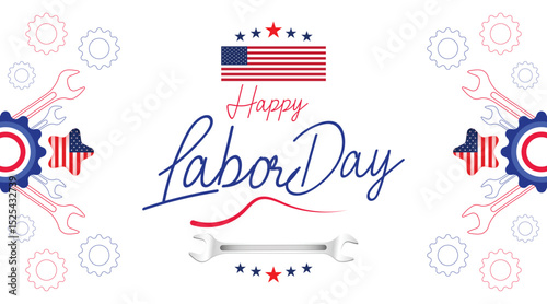 Celebrate Labor Day with a cheerful banner featuring stars, stripes, and a red, white, and blue color scheme. Ideal for digital promotions