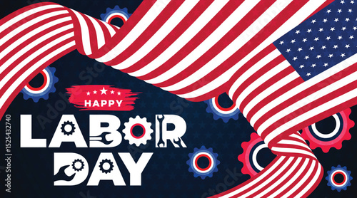 Celebrate Labor Day with a dynamic sale banner featuring a waving design, stars, and a red, white, and blue theme. Perfect for advertising