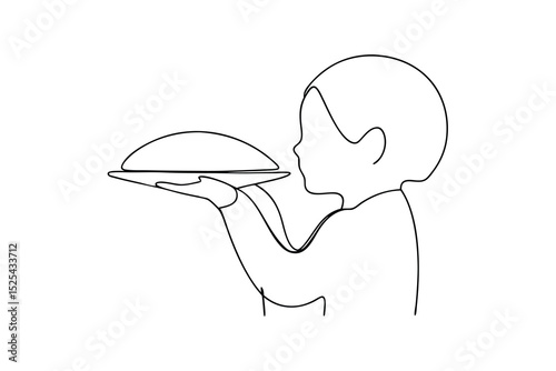 Child serving food line drawing simple illustration