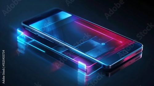 Modern Smartphone with Dynamic Neon Lighting Effects and Reflective Surface