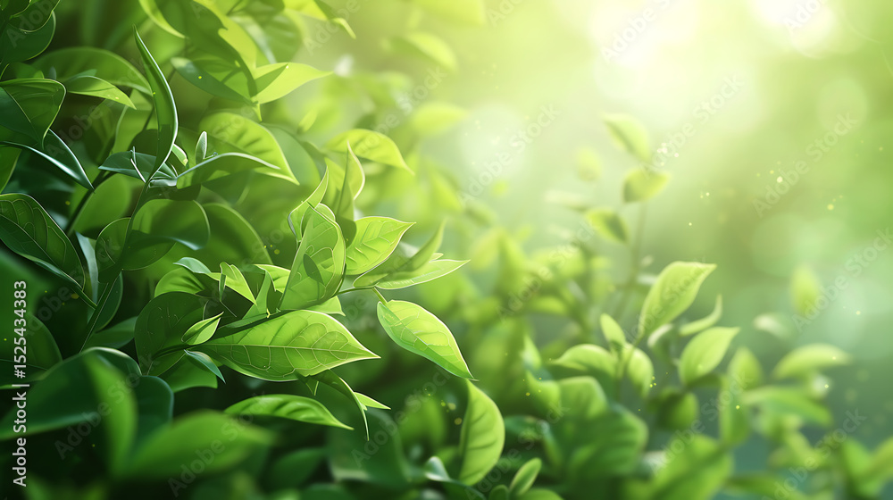 Obraz premium Lush green leaves bathed in soft sunlight create a vibrant and refreshing natural scene, showcasing the beauty of foliage and the essence of springtime growth