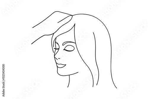 Gentle hands caressing woman's hair line drawing