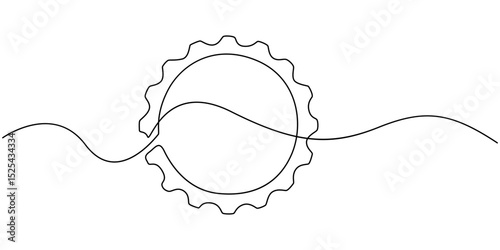 Beer bottle cap continuous one line drawing, View of bottle cap, Bottle of water. Continuous drawing of a bottle. One line vector illustration, View of bottle cap.