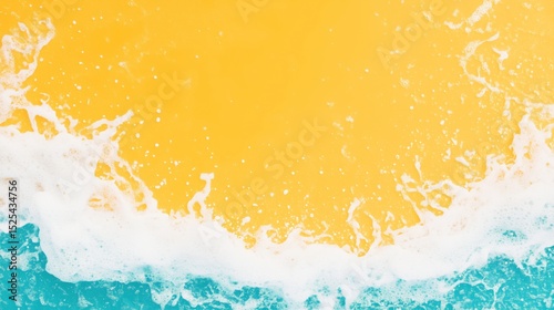 Beach wave with white foam on yellow sand background. Summer vacation and coastal holiday concept. Image for summer advertising, banner, sales promotion and marketing materials with copy space