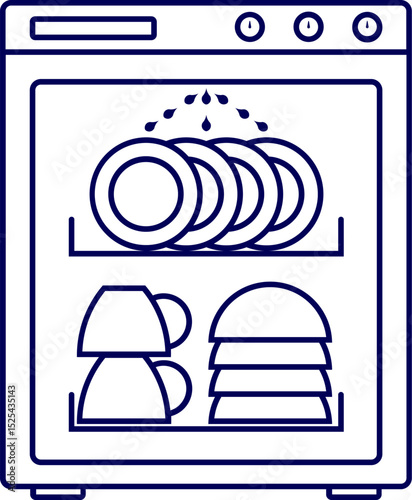 Dishwasher line icon on white background. Flat design vector. vector illustration of a dish dryer. Dishwasher icon vector