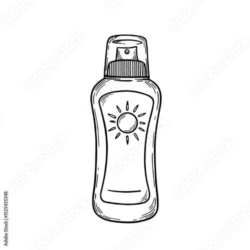 Sunscreen spray bottle with sun icon for sun protection and skincare illustration