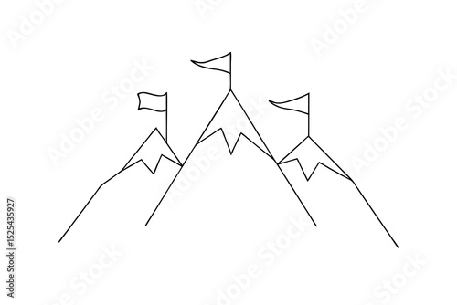 Three peaks conquered line drawing success achievement goals