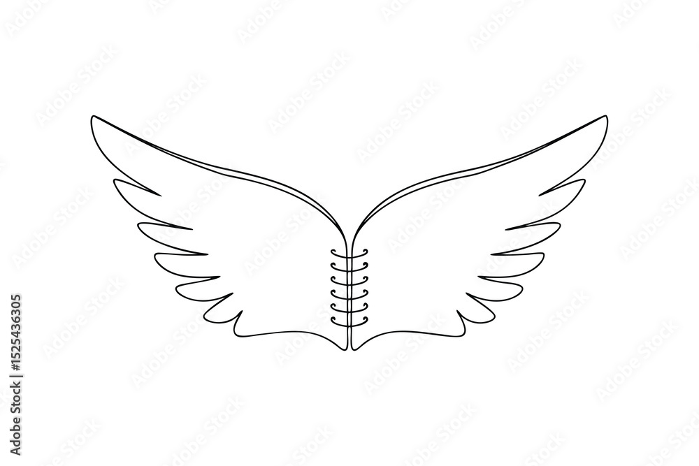 Fototapeta premium Elegant line drawing of wings bound together