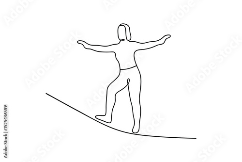Single line drawing person balancing on a tightrope