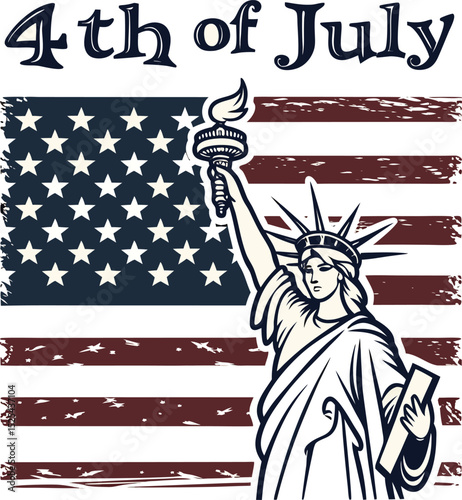 Liberty statue vector illustration with USA flag art design symbol
