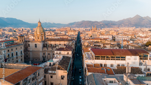 Wallpaper Mural Aerial panorama of Palermo, Sicily, revealing the city's dense historic core, domes, and terracotta rooftops framed by surrounding mountains. A vibrant blend of history, culture, and Mediterranean Torontodigital.ca
