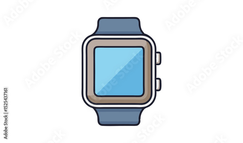 Blue Cartoon Smartwatch with Light Blue Screen and Button on White Background Illustration