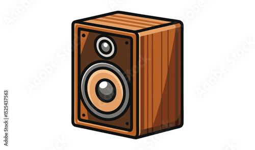 Cartoon Illustration of a Brown Wooden Speaker with Two Circular Speakers and Black Outline