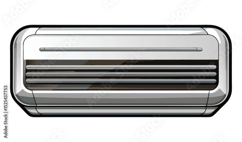 Cartoon Illustration of a Shiny White Air Conditioner with Louvers and Rounded Edges