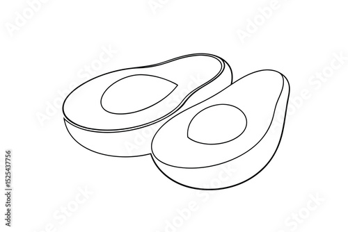 Line drawing of two avocado halves healthy food