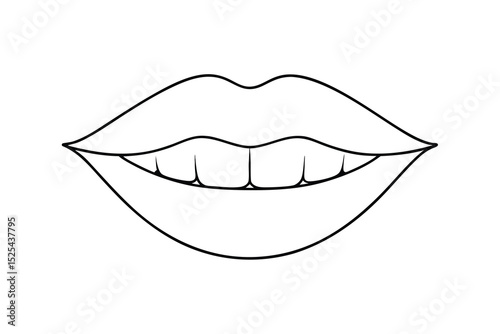 Smiling lips line drawing illustration beauty woman