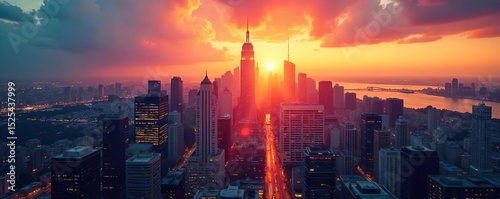 A bustling cityscape skyline at sunset, symbolizing the dynamic and ever-evolving nature of the modern business world Ideal for corporate presentations and financial reports , urban, collaboration