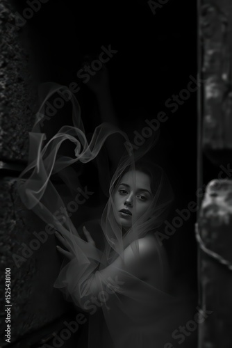 Ethereal beauty portrait black and white photography fine art ghostly woman image