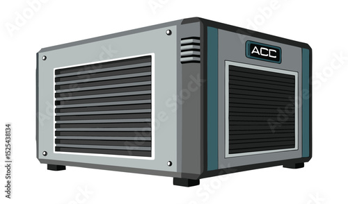 Cartoon Illustration of Rectangular Ventilation Unit with ACC Label, Multiple Vents, and Gray Casing