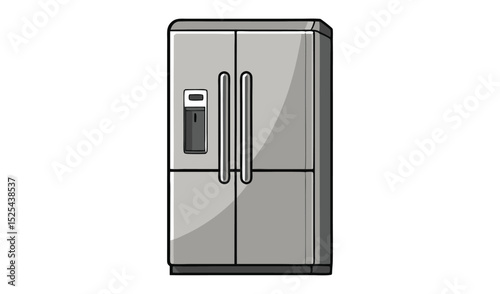 Gray FourDoor Refrigerator Illustration with Water Dispenser and White Background for Home Appliance Needs