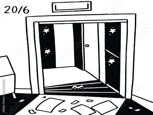 Open door business security concept illustration with keyhole and dollar sign