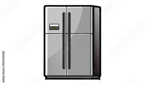 Gray SidebySide Refrigerator Illustration with Dispenser and Handles, Kitchen Appliance Drawing