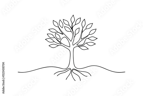 Simple line drawing of a tree with roots