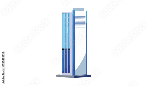 Isolated Cartoon Illustration of a Modern Tall Skyscraper Building with a Glass Facade and Louvered Section