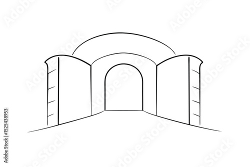 Simple line drawing of an archway entrance to a tunnel