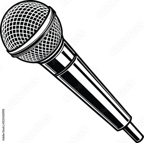  microphone silhouette, vintage mic icon, retro audio vector, classic sound equipment, black broadcast symbol