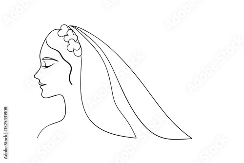 Elegant line drawing bride veil floral headpiece