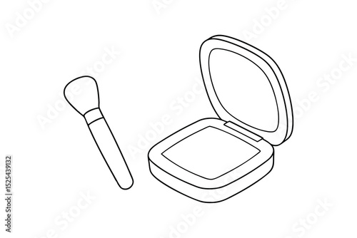 Makeup compact powder brush line drawing illustration