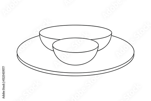 Line drawing of two bowls on a plate simple design