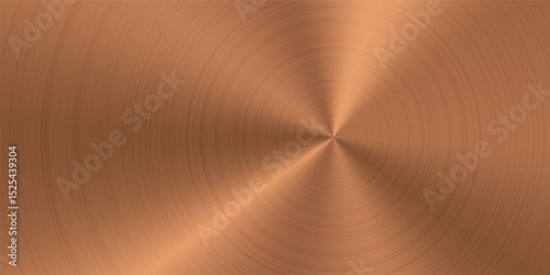 Brushed bronze texture. Round scratched metal foil vector. Copper holographic radial gradient. Realistic bright polished finish disc background. Rotate structure shiny brass plate material rectangle