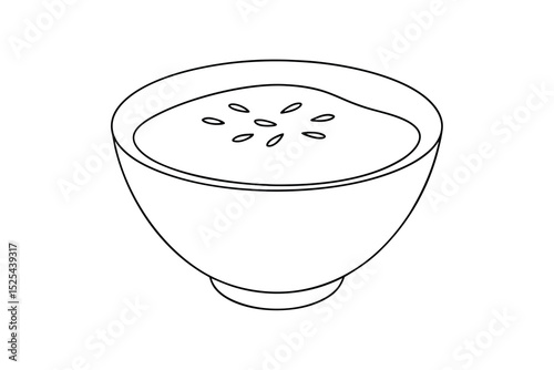 Simple line drawing of a bowl of soup with seeds