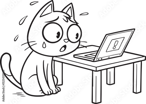 Cute cartoon pet cat and dog happy animals with laptop vector illustration