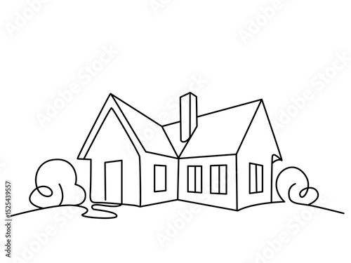 Linear illustration of new house with garage. flat vector isolated on white background