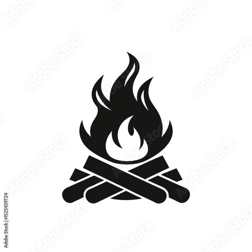 Summer Bonfire Night Icon, Campfire Blaze, Minimal Bonfire Graphic, Outdoor Firepit Vector Silhouette.