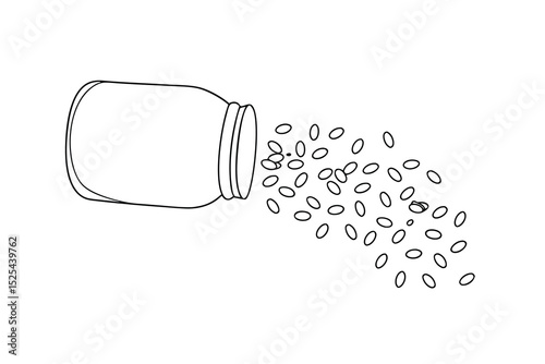 Line drawing of jar spilling out small oval objects