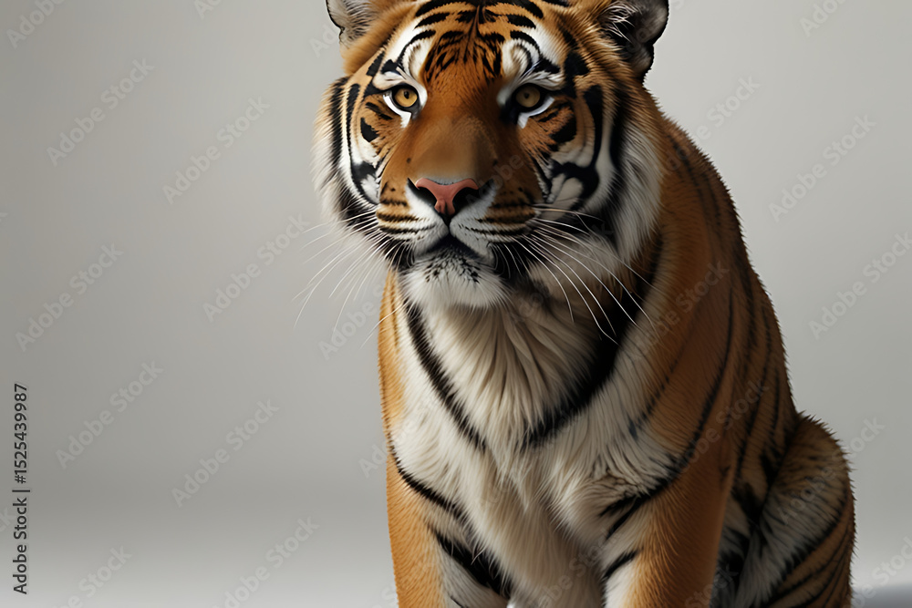 Obraz premium Powerful striped feline predator tiger in its wild nature or a zoo enclosure, a dangerous carnivore mammal with distinctive black stripes