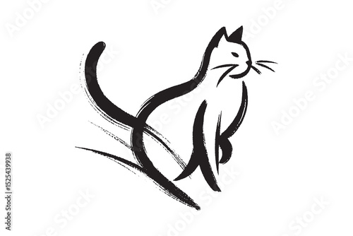 Cat in motion minimalist ink brush vector illustration

