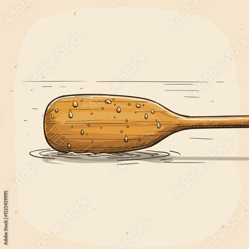 Wooden paddle with water droplets on a light background  